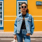 Home 16 뉴트로 디자인의 영향력을 다룬 연구 - A young adult (18-25 years old) confidently walking down a vibrant, sunlit urban street in Lisbon, P...