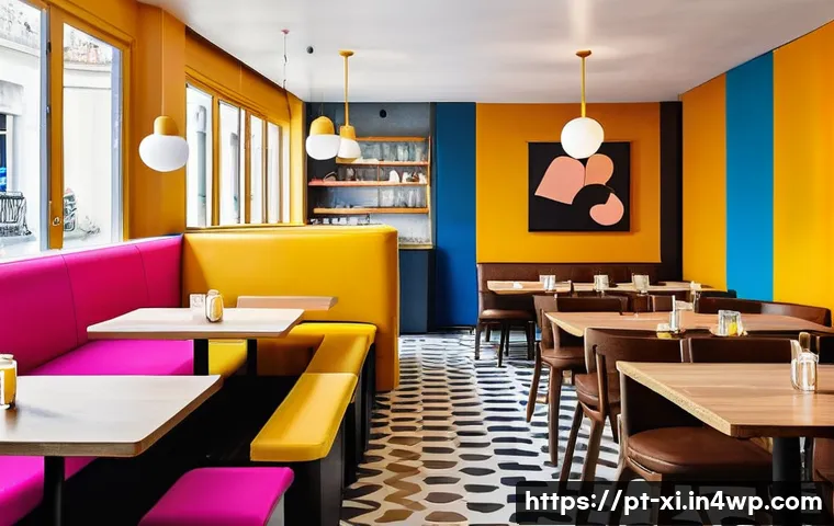 뉴트로 디자인의 비주얼 스토리텔링 - Vibrant Lisbon Café: A Newtro Fusion**

A bustling, sunlit café interior in Lisbon, filled with dive...